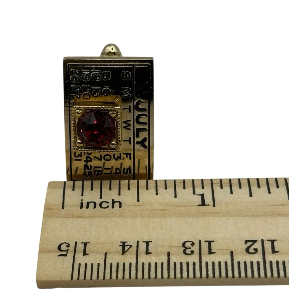 July‎ Cufflinks Calendar Red Rhinestone Patriotic Fourth Of July VTG Gold Tone